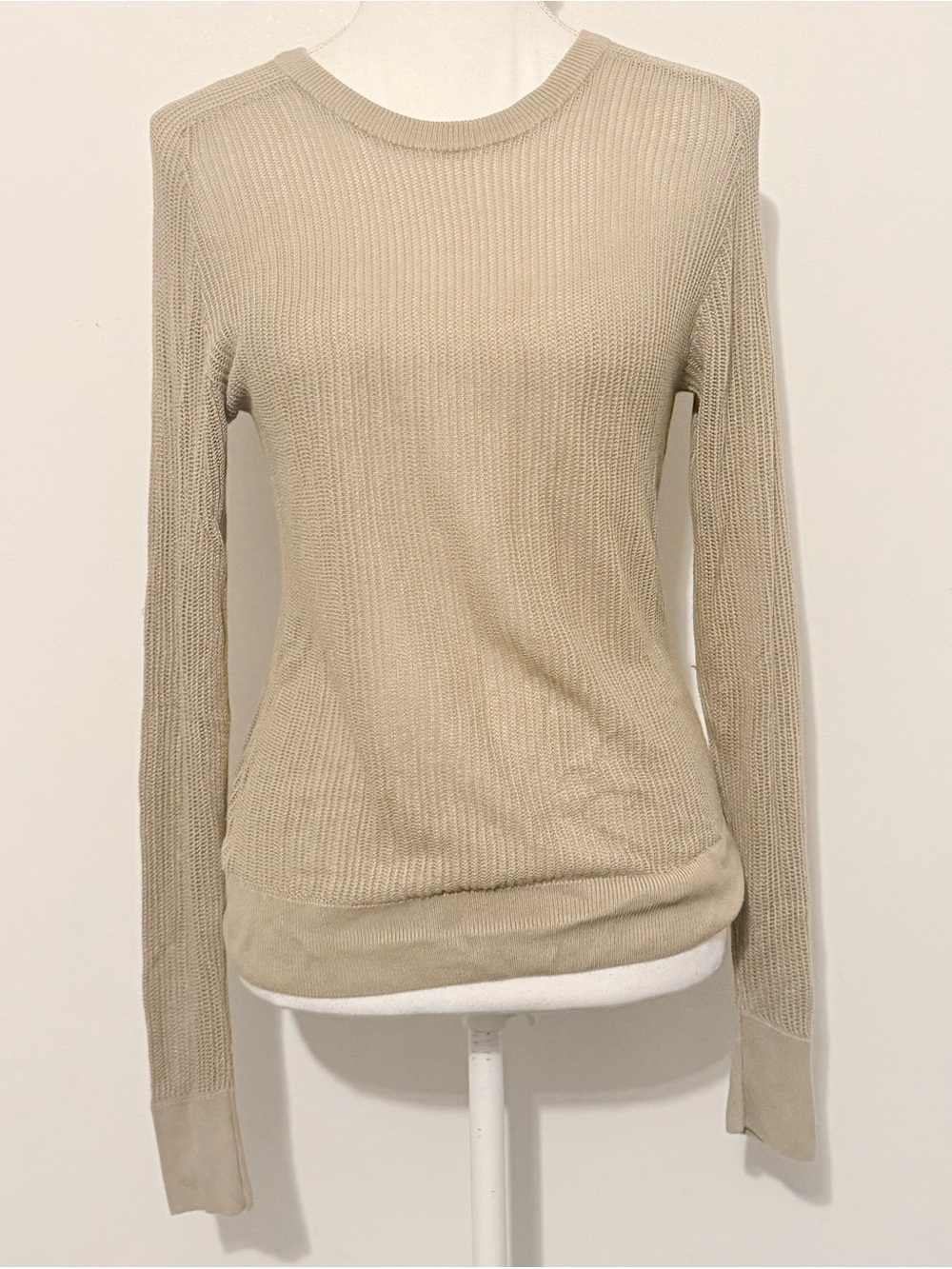 Zara Woman Beige Open Knit Crewneck Sweater 100% Viscose Size Small